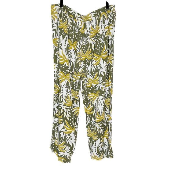 Old Navy Plus sz 2X High Rise Playa Wide Leg Pant Olive Green Floral Print - Picture 2 of 12